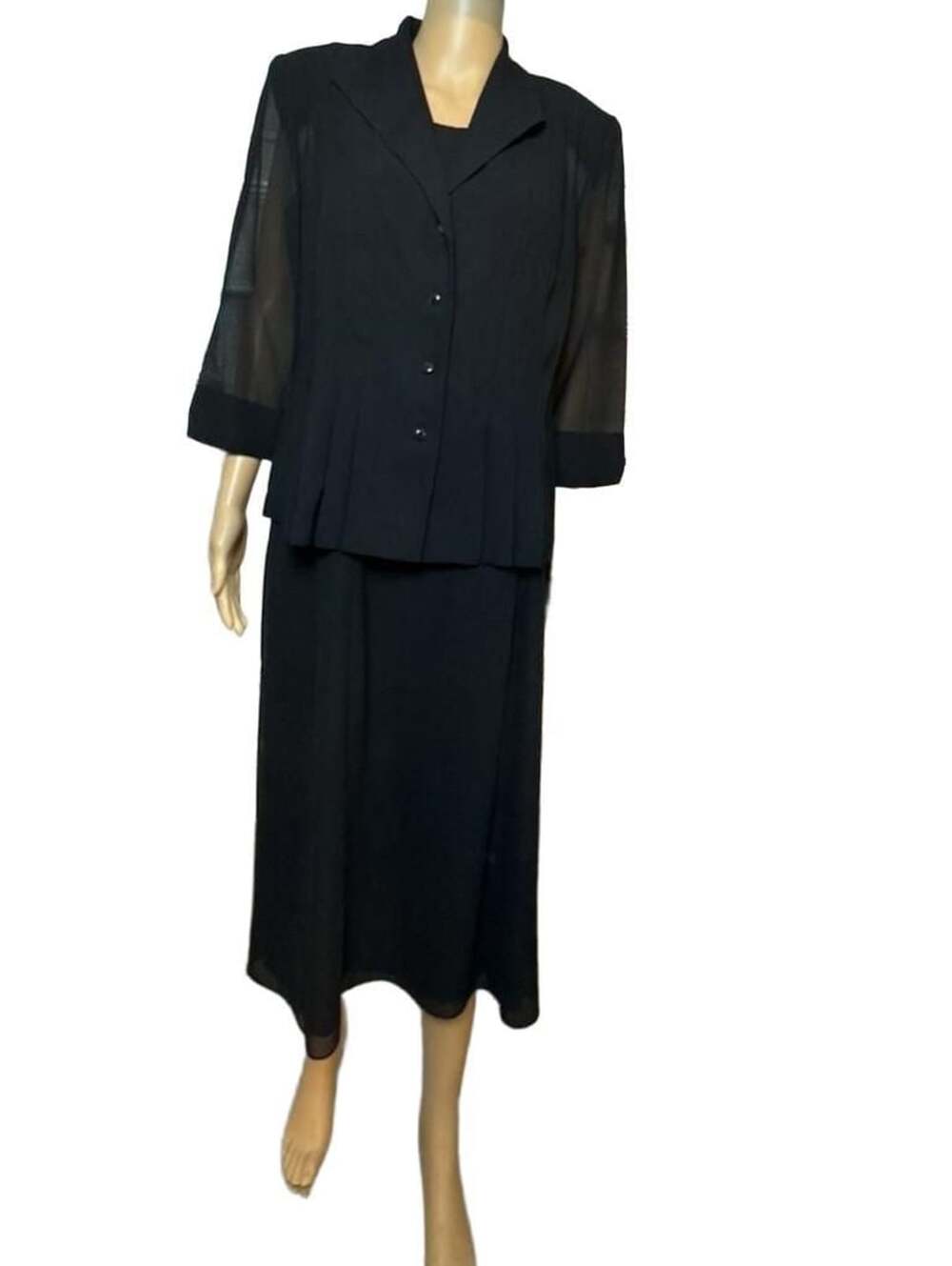 Danny & Nicole Black Two Piece Dress Set Size 14P Chiffon Jacket and Sleeveless